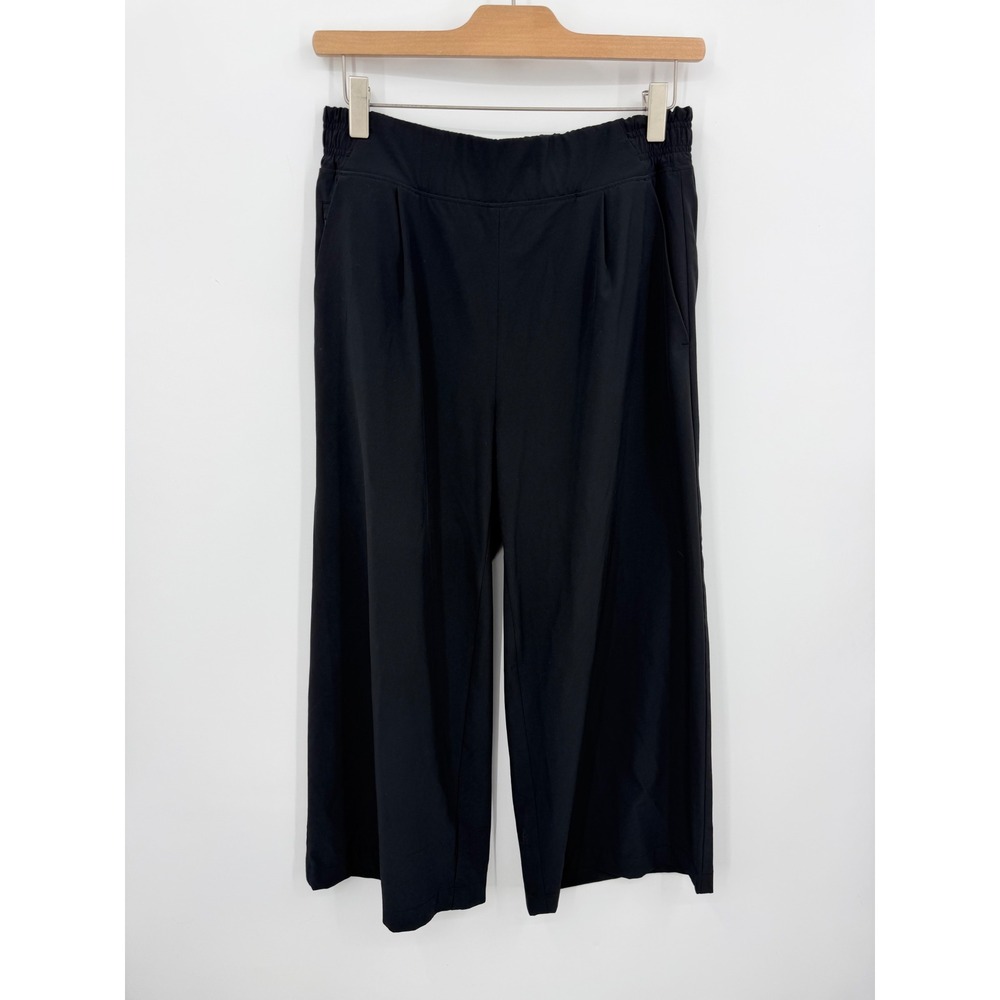 Athleta Brooklyn Wide Leg Crop Pant Women 6 Black High Rise Elastic Waist 531157